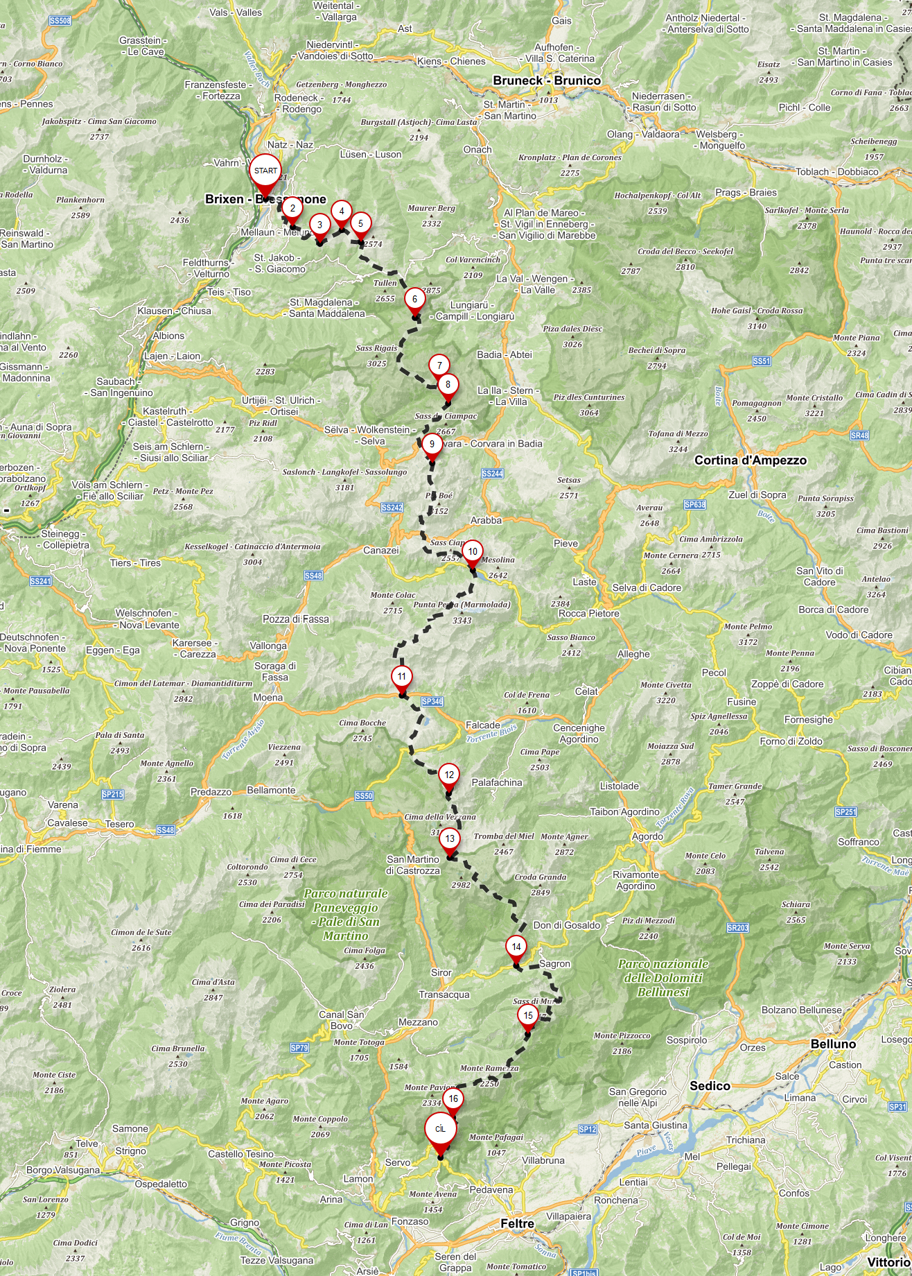 Dolomites Alta Via 2 - mapa - Dolomity - Itálie - cestování - dovolená v itálii - Panda na cestach - panda1709
